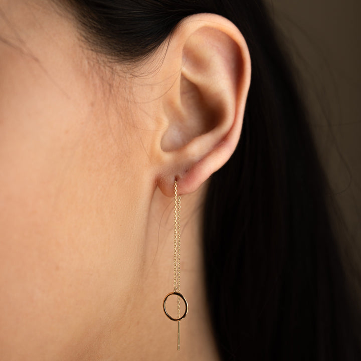 14k Solid Gold Circle Ear Threaders - Earrings -  -  - Azil Boutique