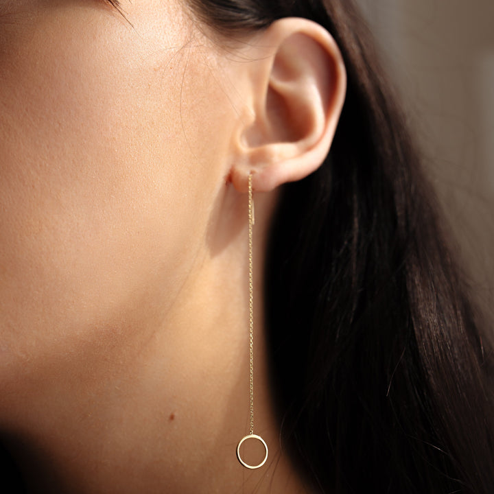 14k Solid Gold Circle Ear Threaders - Earrings -  -  - Azil Boutique