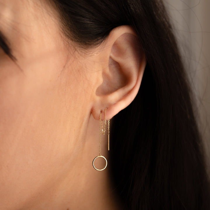 14k Solid Gold Circle Ear Threaders - Earrings -  -  - Azil Boutique