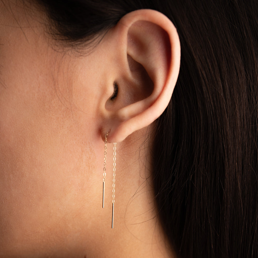 14k Solid Gold Bar Ear Threaders - Earrings -  -  - Azil Boutique