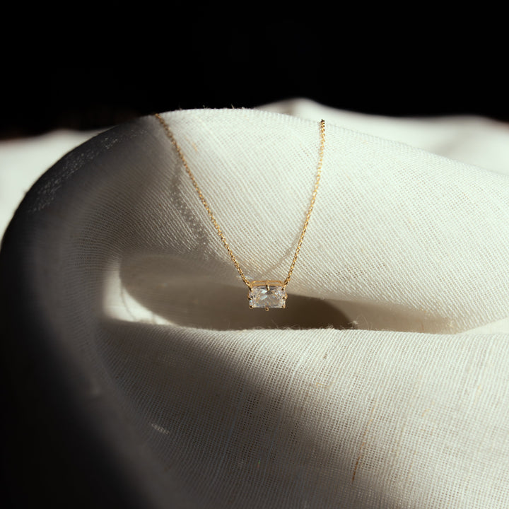10k Solid Clear CZ Emerald Necklace - Necklaces -  -  - Azil Boutique