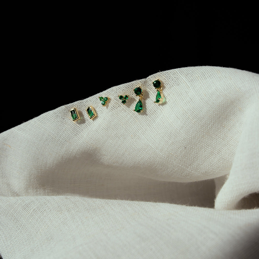 Bezelled Emerald Green CZ Studs - jewelry -  -  - Azil Boutique