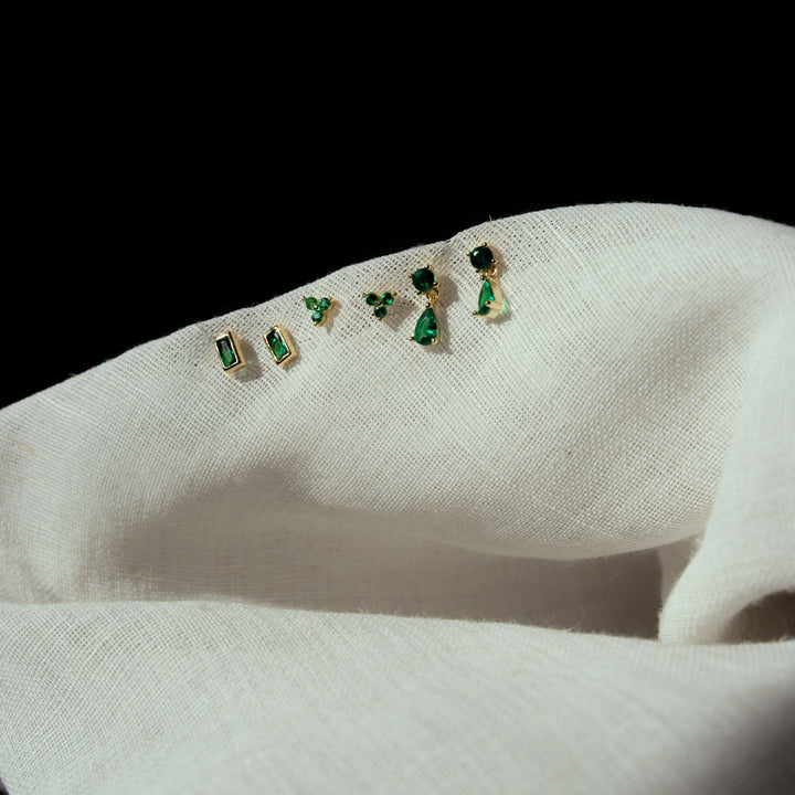 Bezelled Emerald Green CZ Studs - jewelry -  -  - Azil Boutique