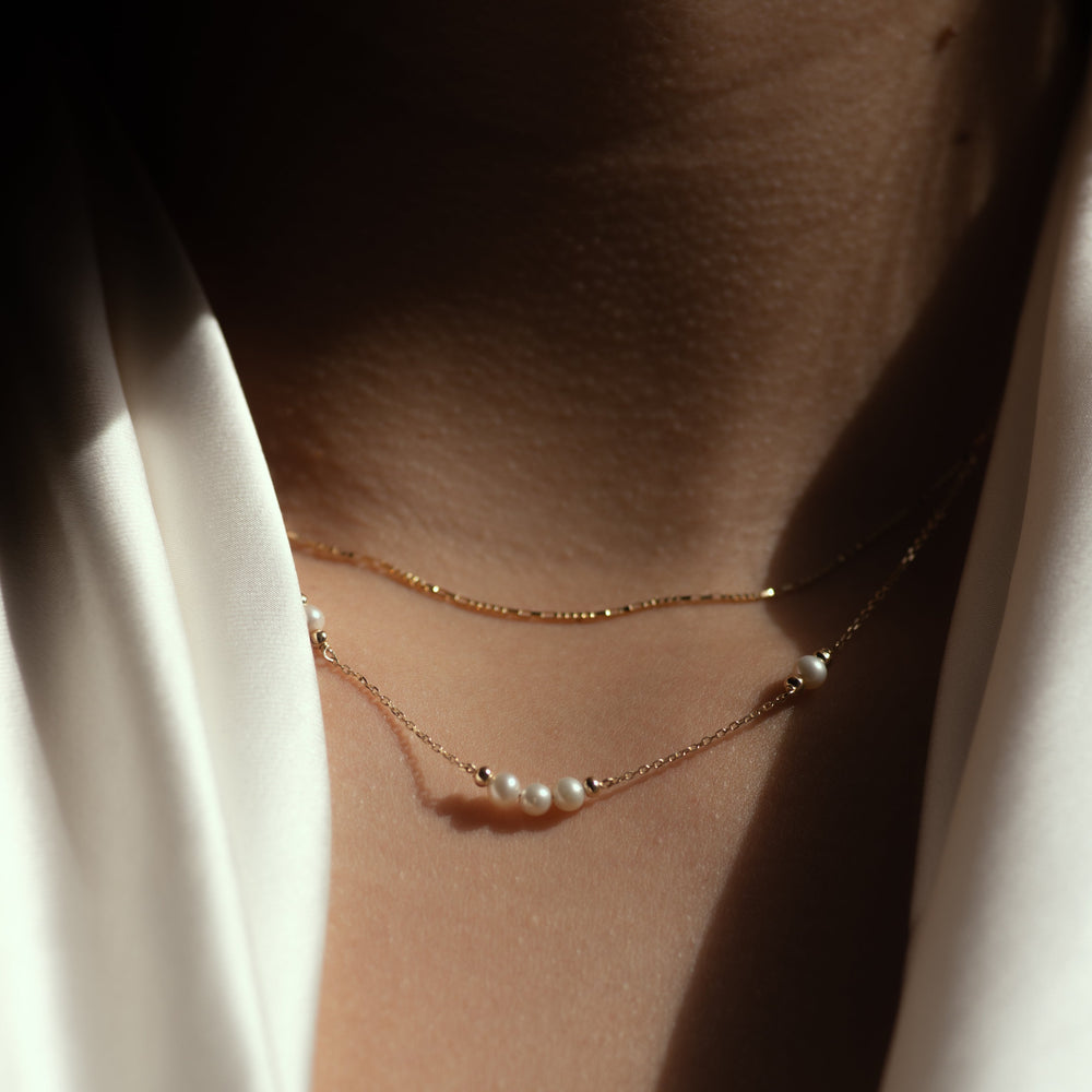 SALE - 10k Solid Gold Multi-Pearl Necklace - Necklaces -  -  - Azil Boutique