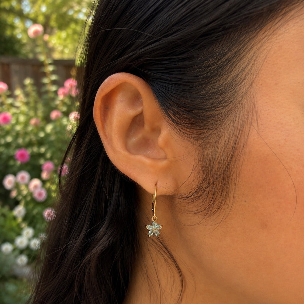 Light Blue CZ Flower Leverback Earrings - Earrings - - - Azil Boutique