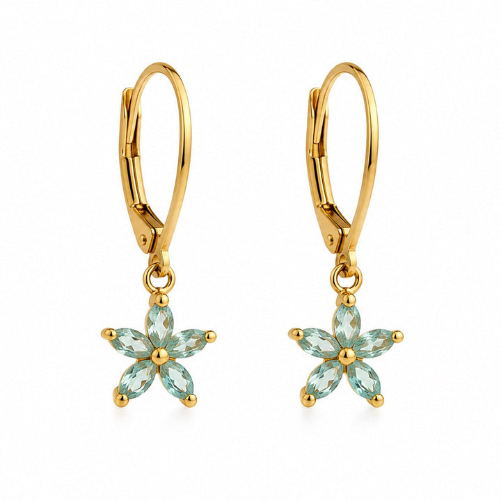 Light Blue CZ Flower Leverback Earrings - Earrings - - - Azil Boutique