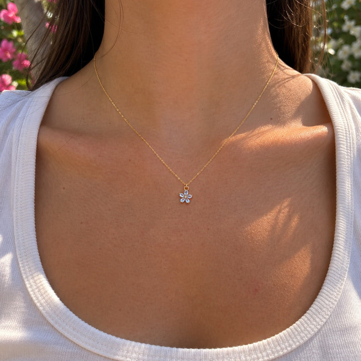 Light Blue CZ Flower Necklace - Necklaces - - - Azil Boutique