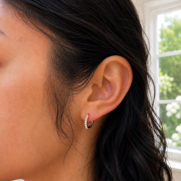 Mini Pearl Huggies - Earrings - - - Azil Boutique