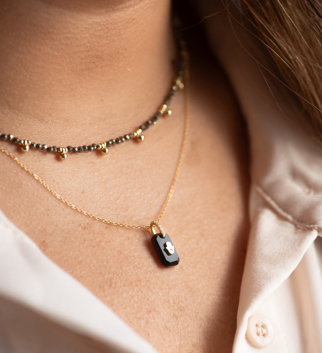 Pyrite & Beaded Nugget Necklace - Necklaces - - - Azil Boutique