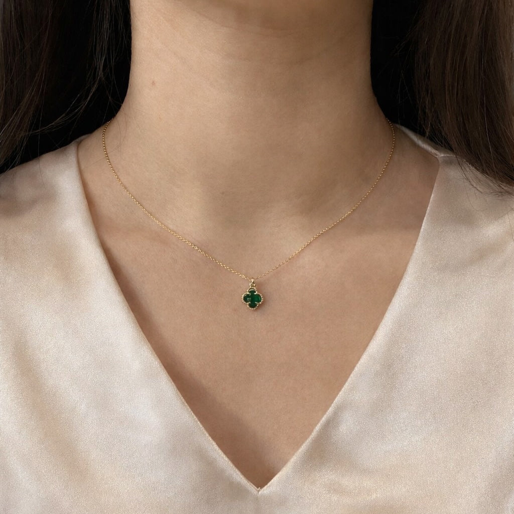 Green Crystal Clover Necklace