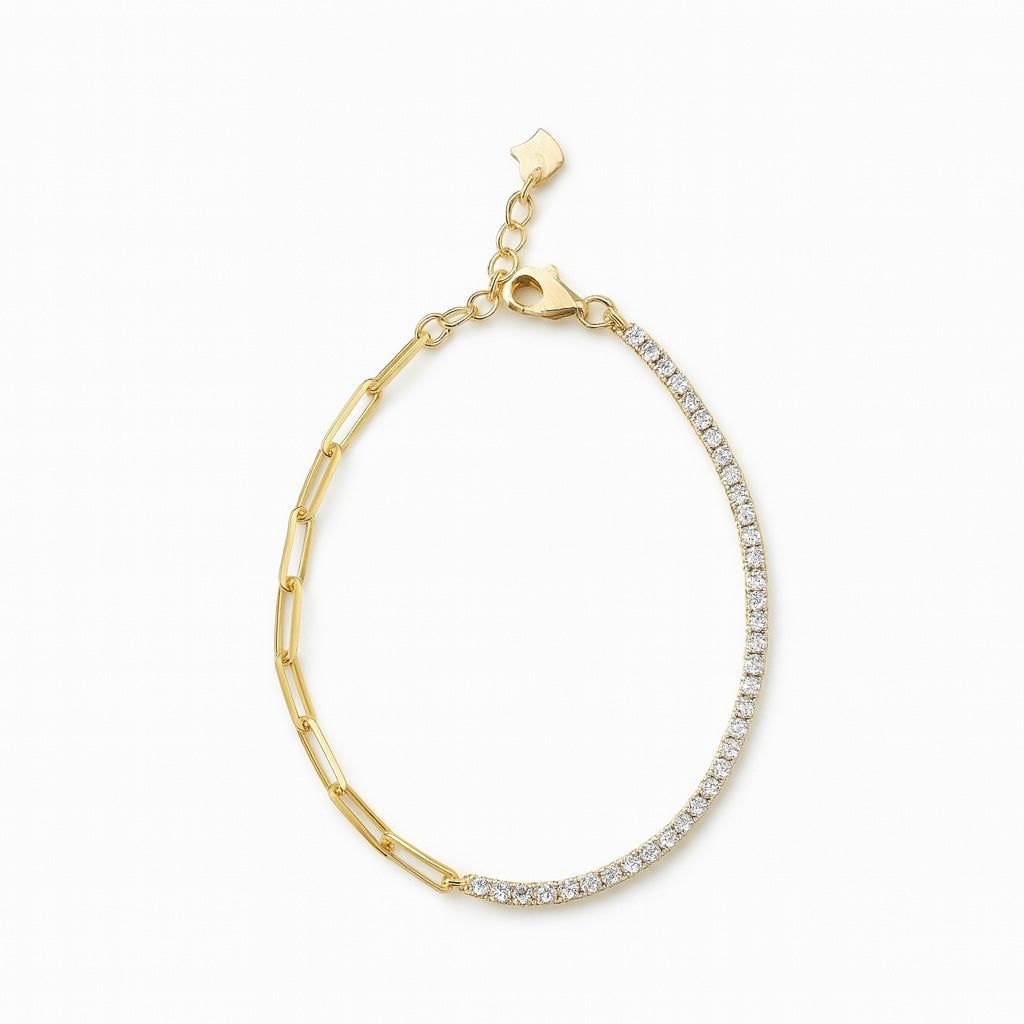 Clear CZ Tennis Split Paperclip Bracelet - Bracelets - - - Azil Boutique