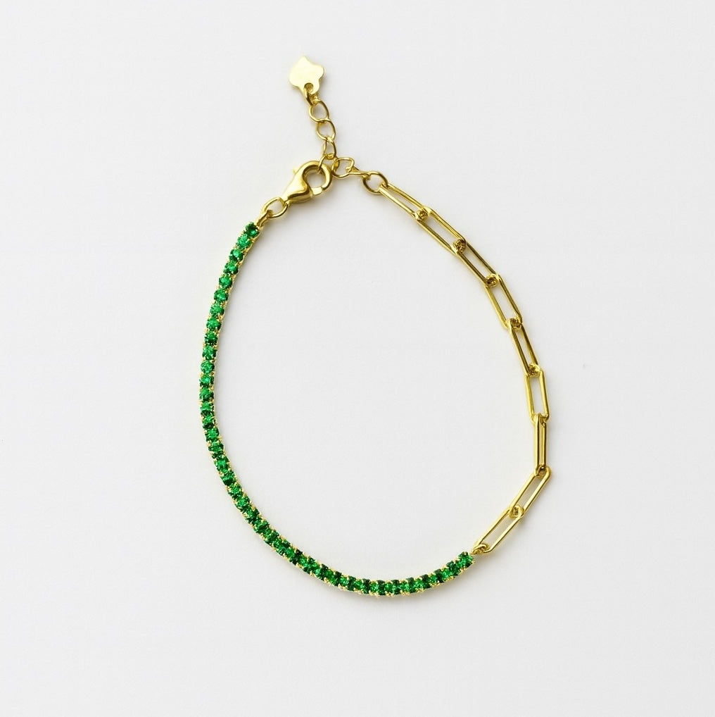 Green CZ Tennis Split Paperclip Bracelet - Bracelets - - - Azil Boutique