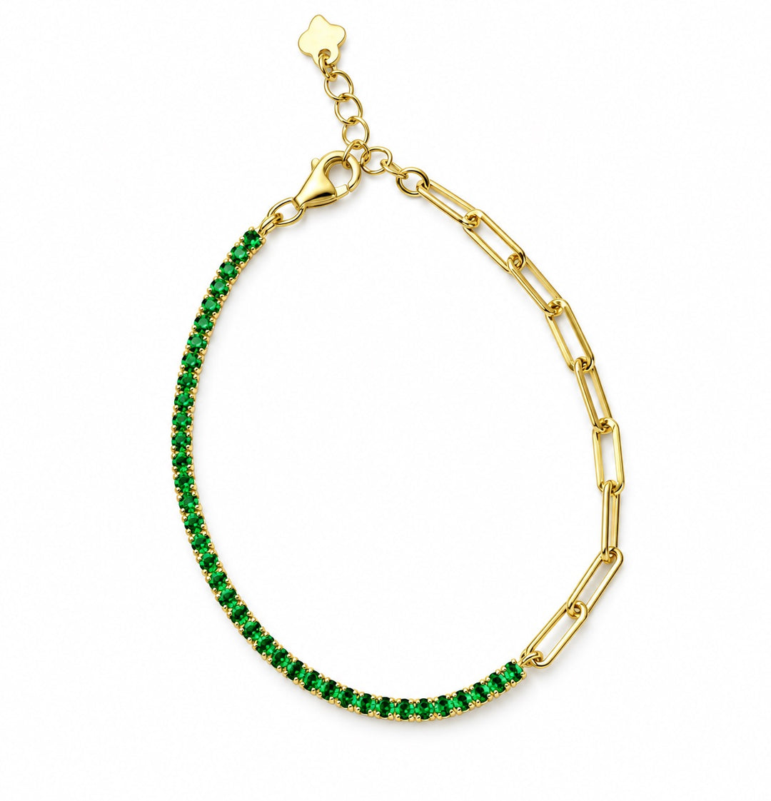 Green CZ Tennis Split Paperclip Bracelet - Bracelets - - - Azil Boutique