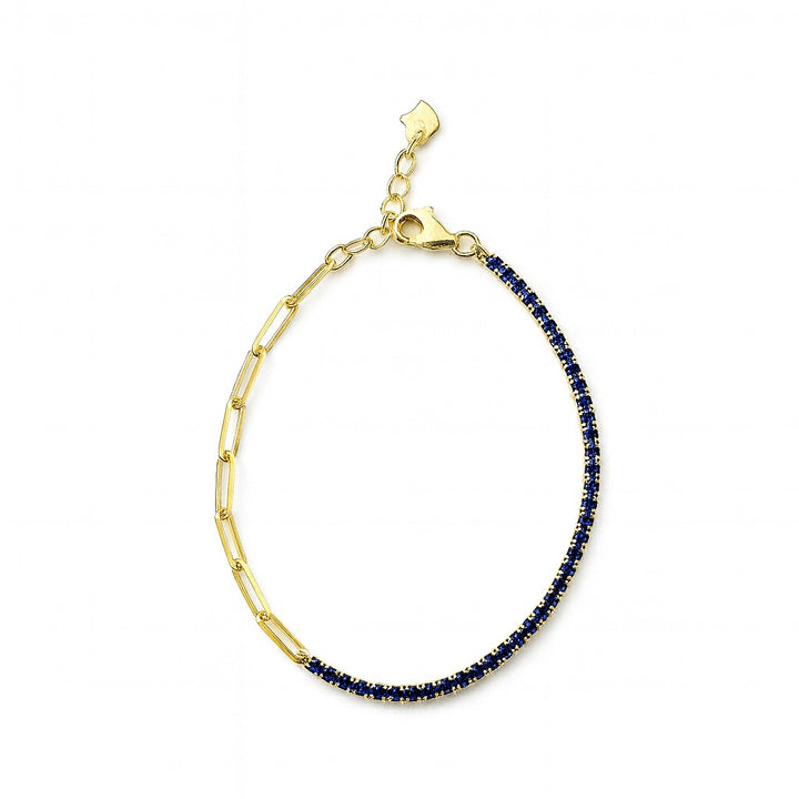 Blue CZ Tennis Split Paperclip Bracelet - Bracelets - - - Azil Boutique