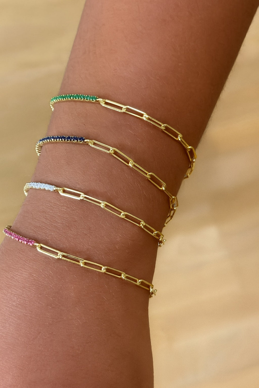 Blue CZ Tennis Split Paperclip Bracelet - Bracelets - - - Azil Boutique