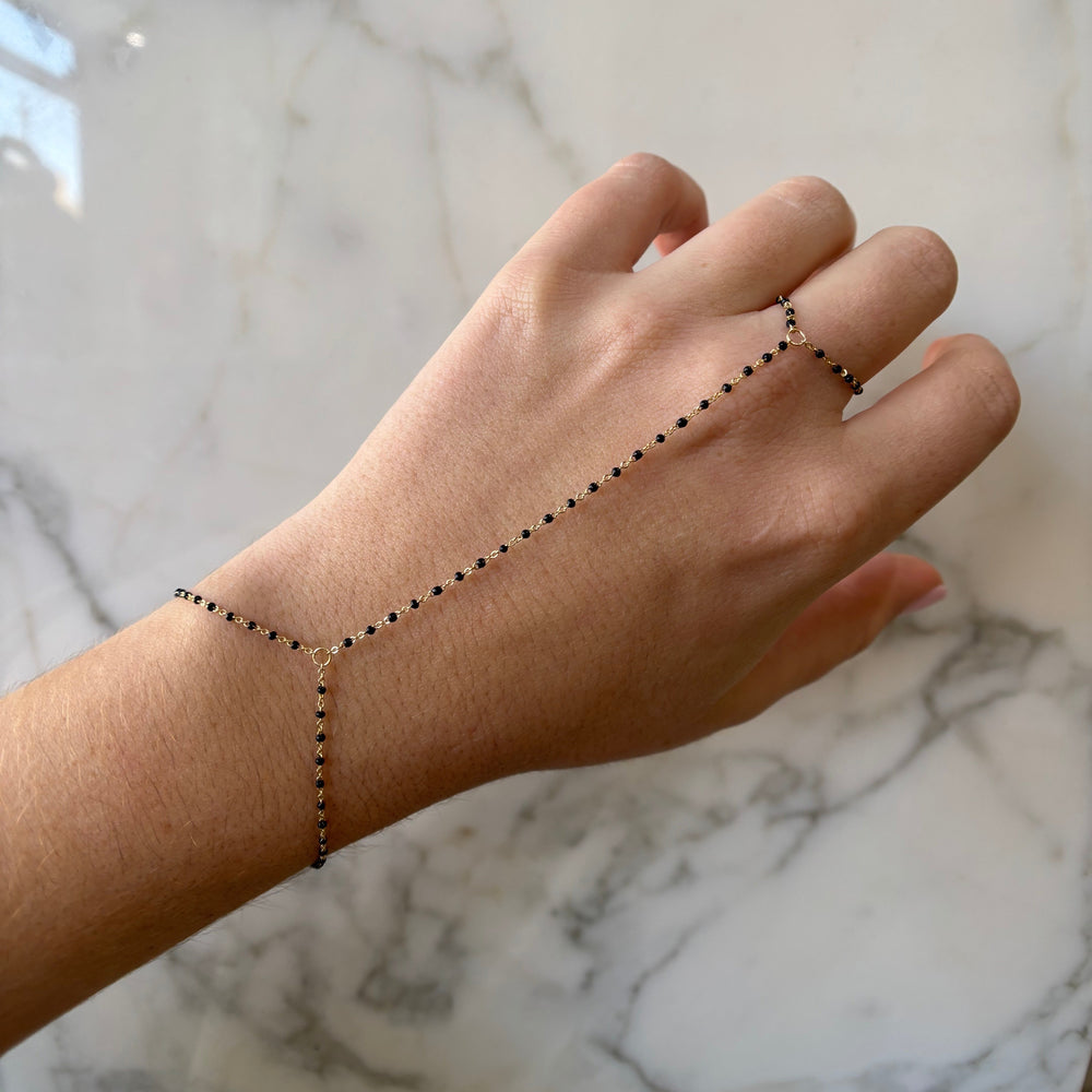 Black Enameled Hand Chain Bracelet - Bracelets - - - Azil Boutique