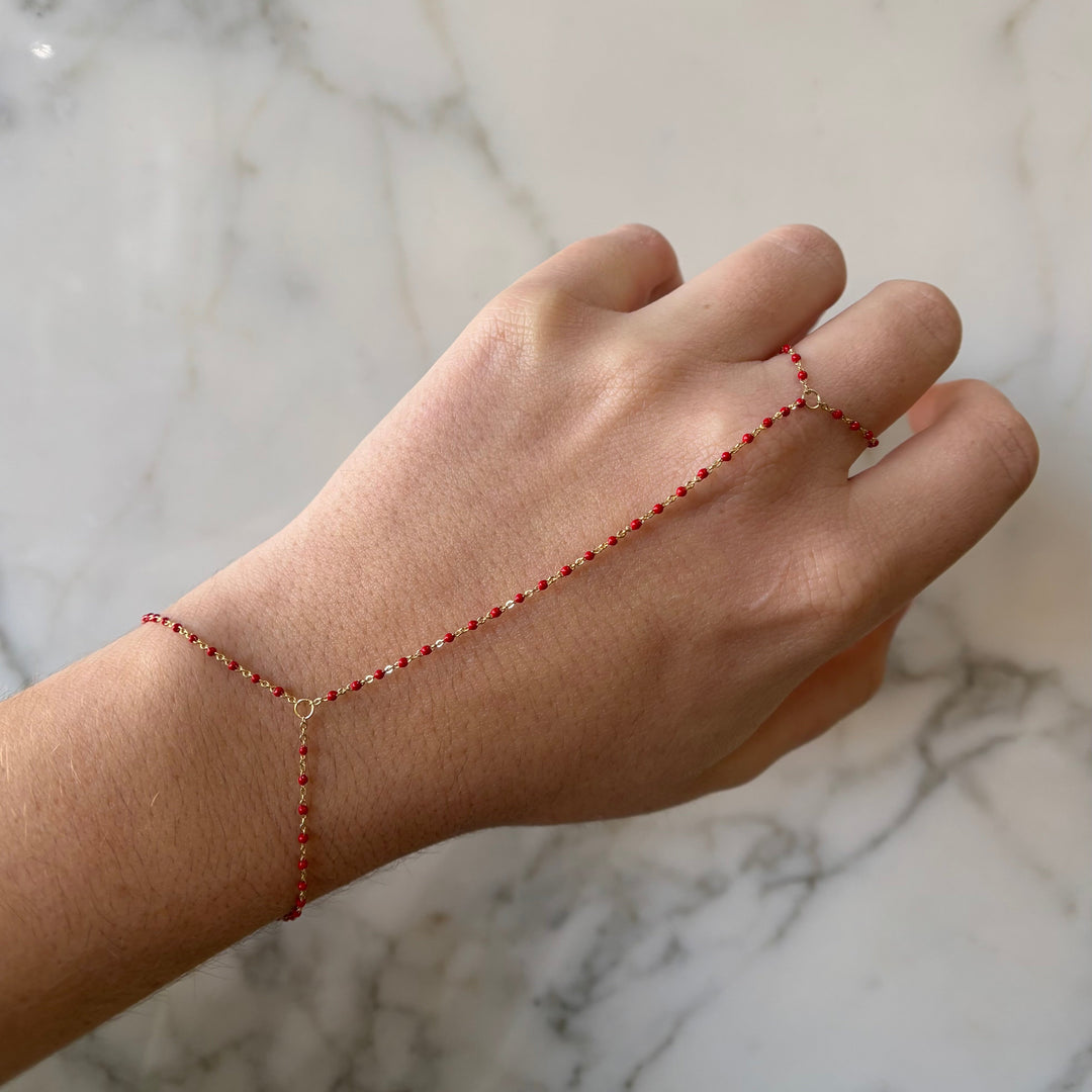 Red Enameled Hand Chain Bracelet - Bracelets - - - Azil Boutique
