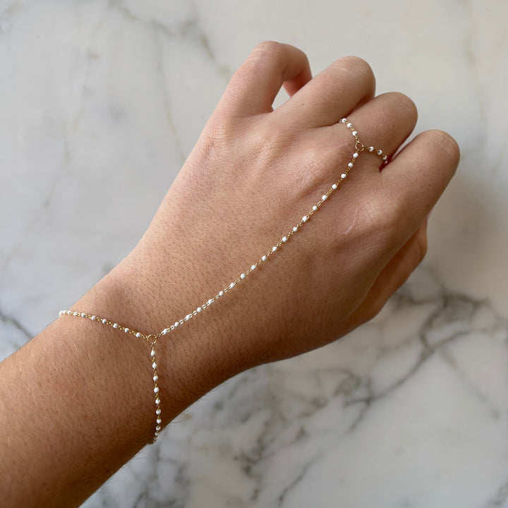 White Enameled Hand Chain Bracelet - Bracelets - - - Azil Boutique