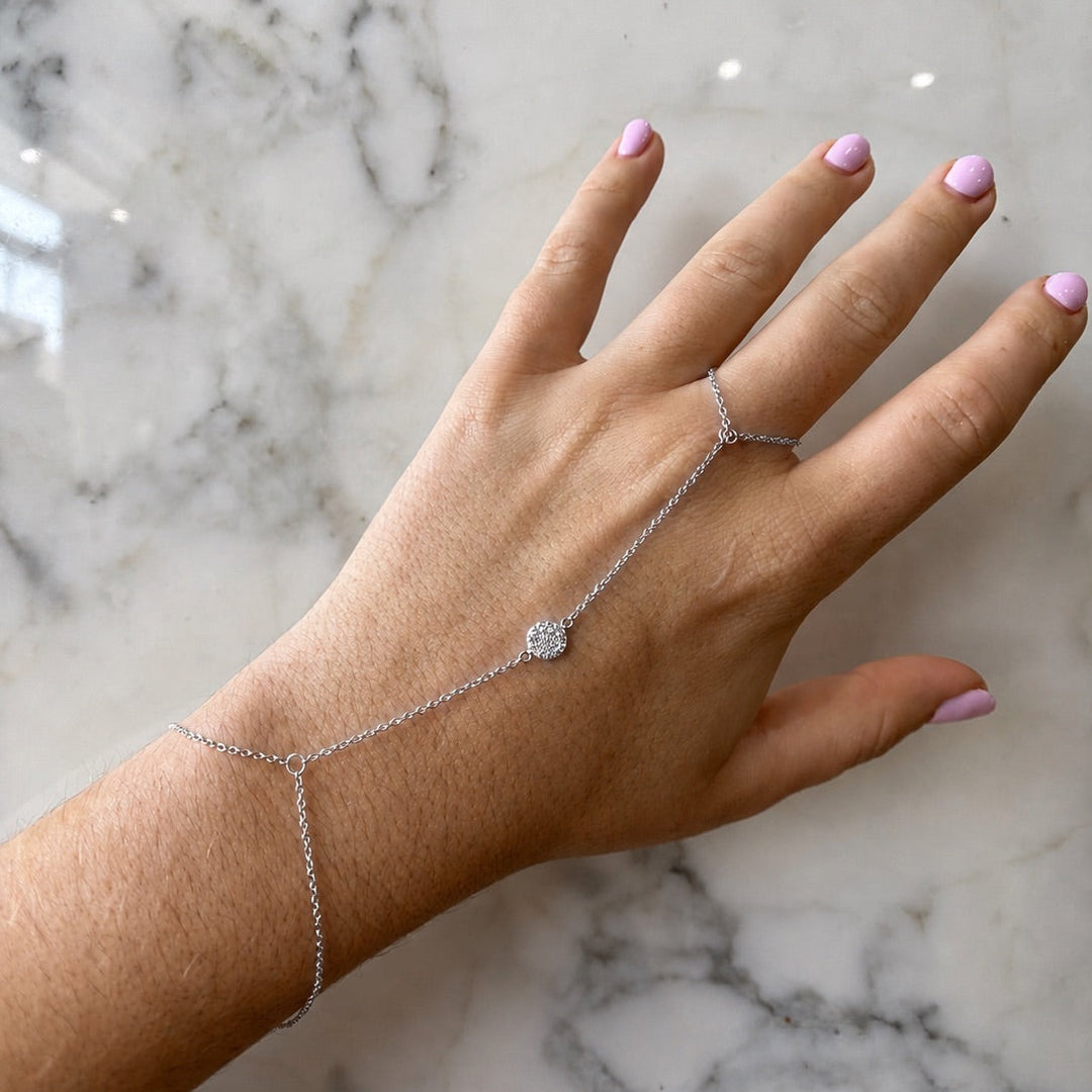 CZ Pave Hand Chain Bracelet - Bracelets - - - Azil Boutique