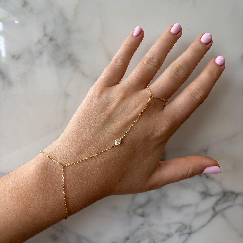 Single CZ Bezel Hand Chain Bracelet - Bracelets - - - Azil Boutique