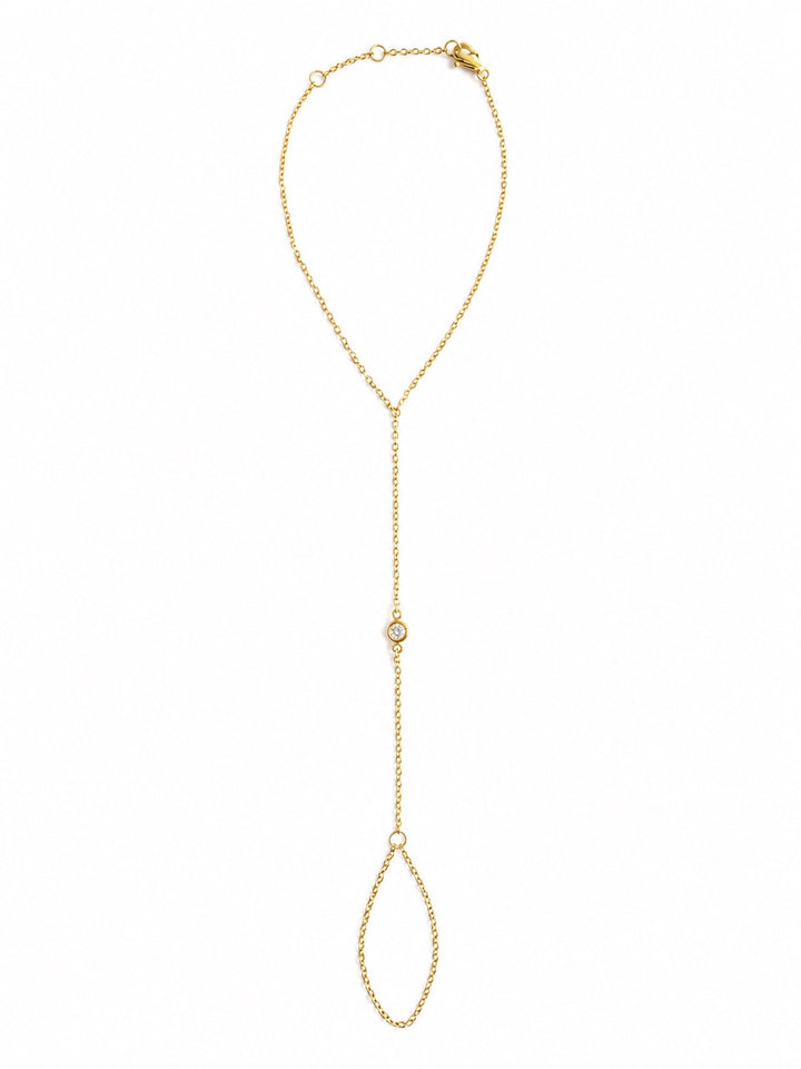 Single CZ Bezel Hand Chain Bracelet - Bracelets - Gold - Gold - Azil Boutique