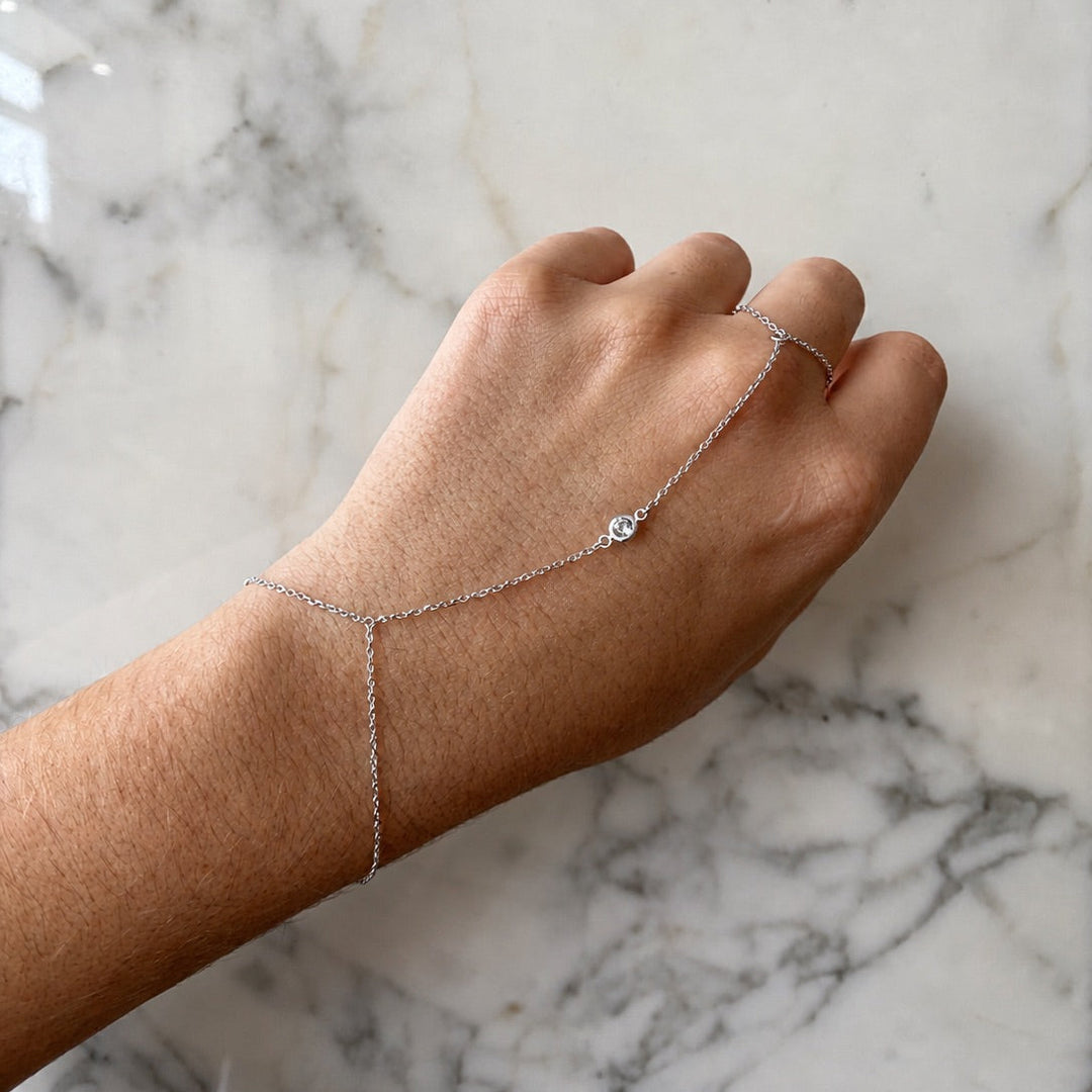 Single CZ Bezel Hand Chain Bracelet - Bracelets - - - Azil Boutique