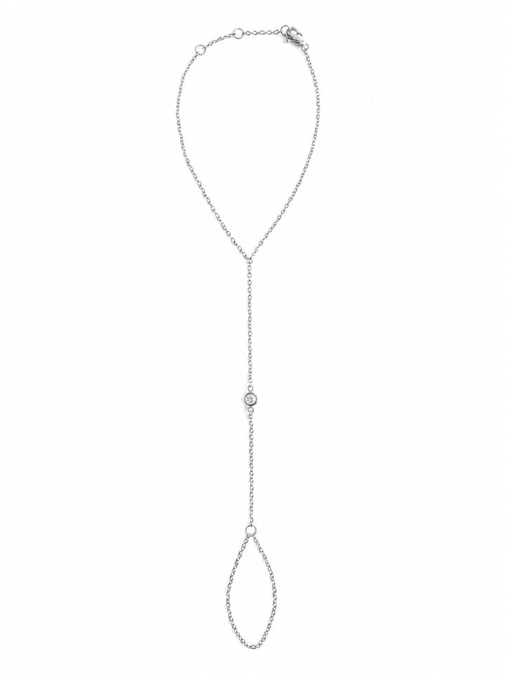 Single CZ Bezel Hand Chain Bracelet - Bracelets - Silver - Silver - Azil Boutique