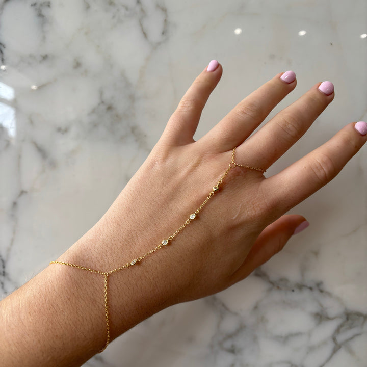 Multi-Tiny CZ Bezel Hand Chain Bracelet - Bracelets - - - Azil Boutique