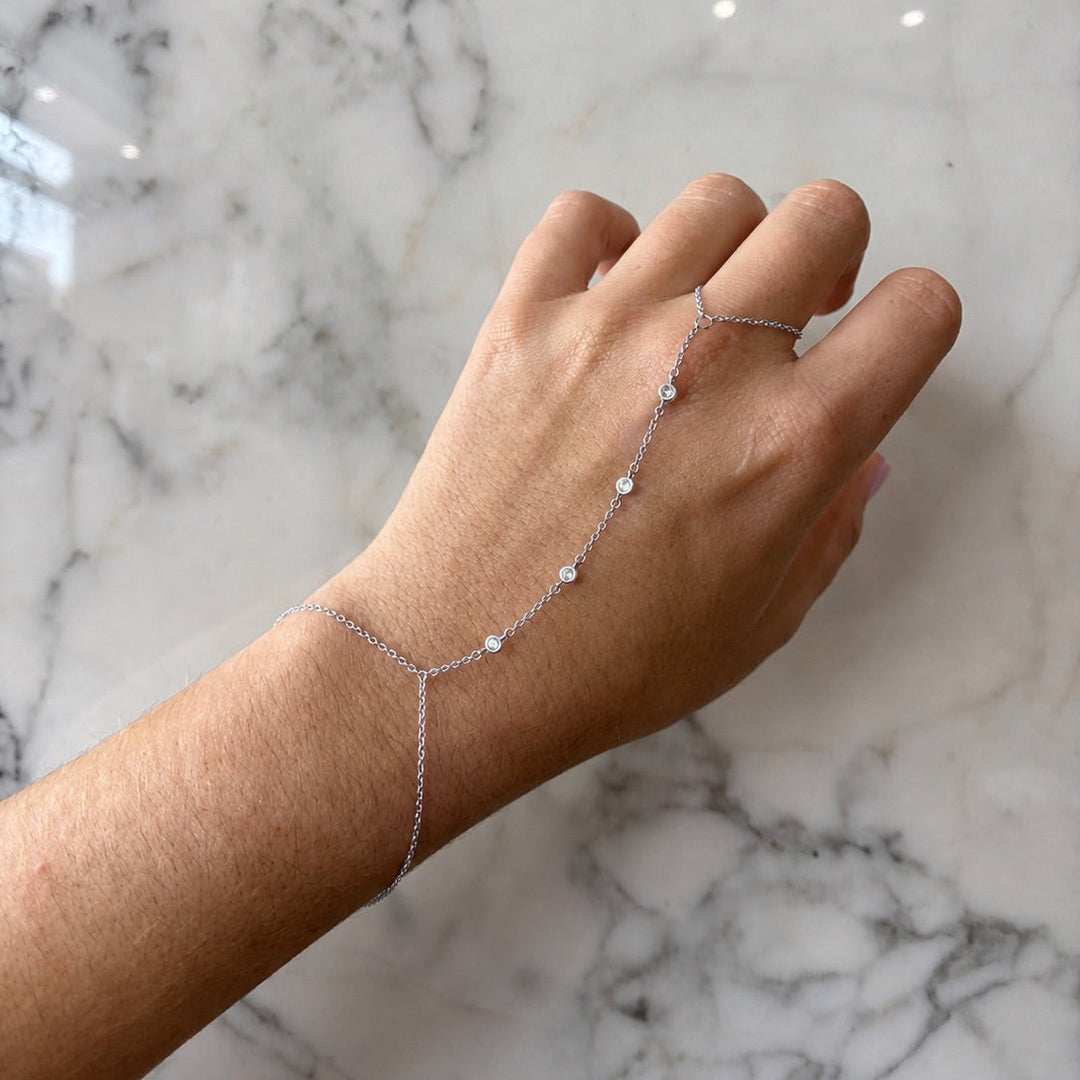 Multi-Tiny CZ Bezel Hand Chain Bracelet - Bracelets - - - Azil Boutique