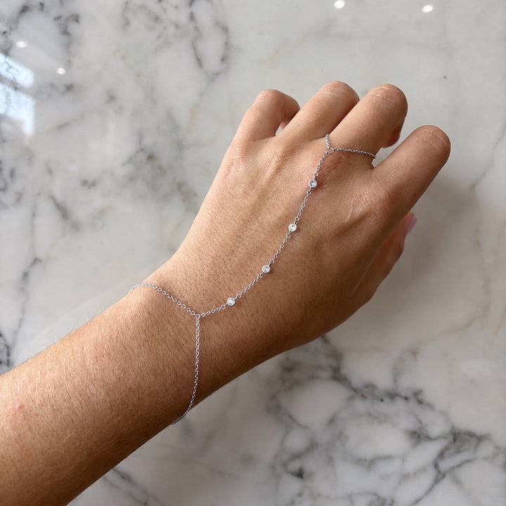 Multi-Tiny CZ Bezel Hand Chain Bracelet - Bracelets - - - Azil Boutique