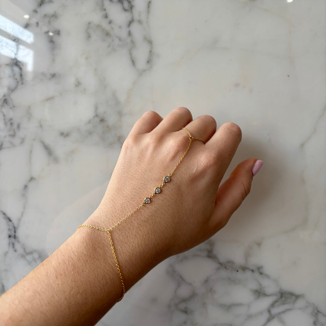 Multi-CZ Bezel Hand Chain Bracelet - Bracelets - - - Azil Boutique