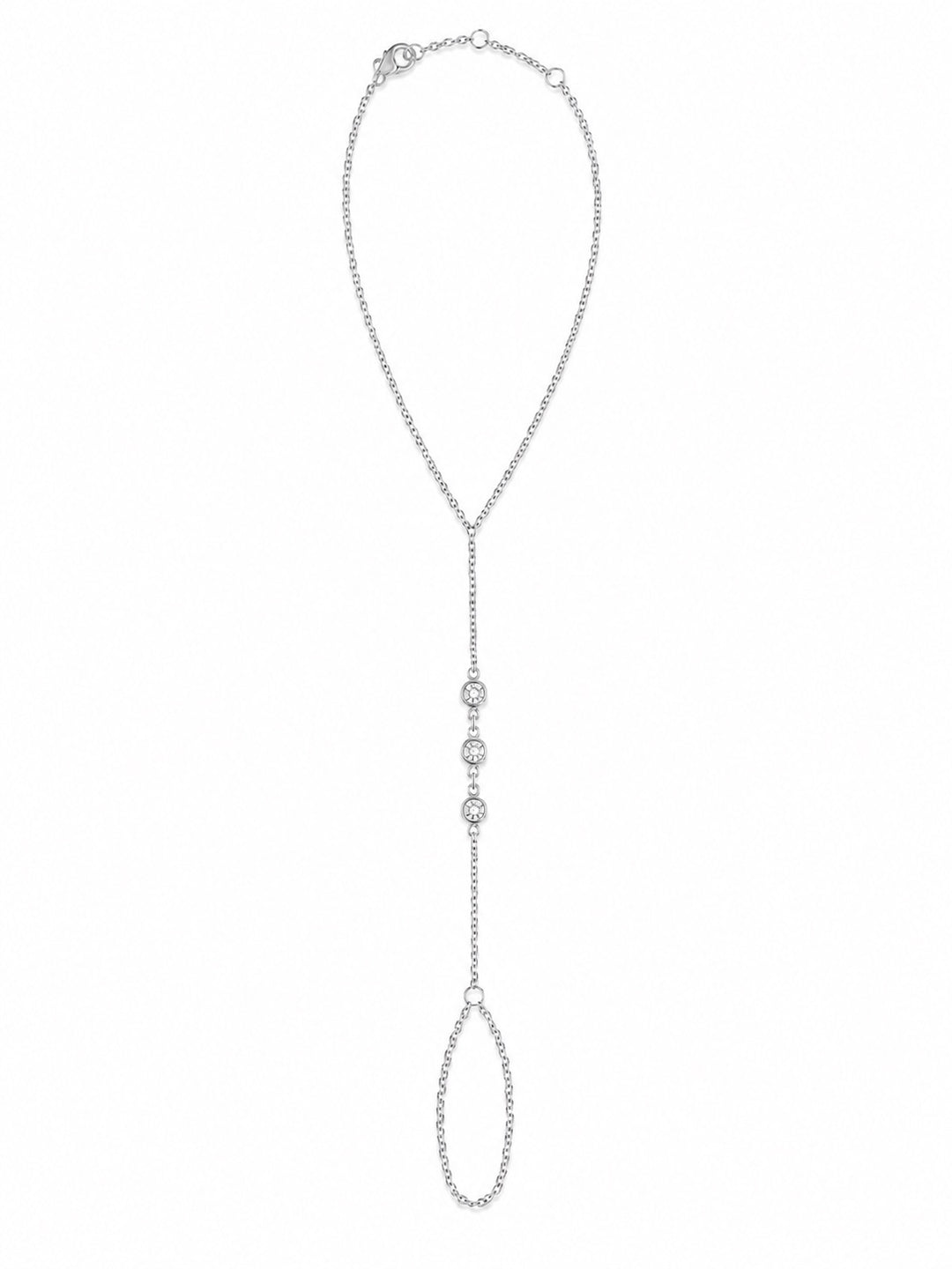 Multi-CZ Bezel Hand Chain Bracelet - Bracelets - Silver - Silver - Azil Boutique