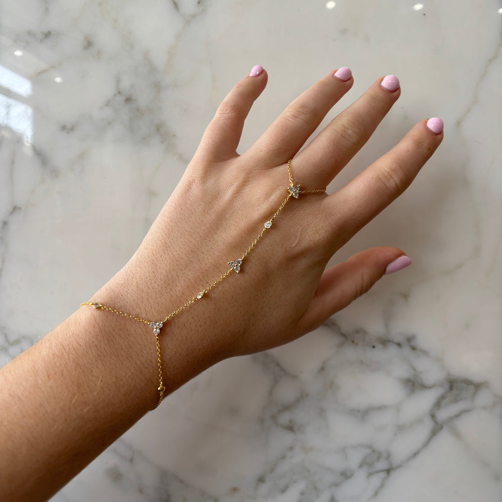 Multi Tri-CZ Hand Chain Bracelet - Bracelets - - - Azil Boutique