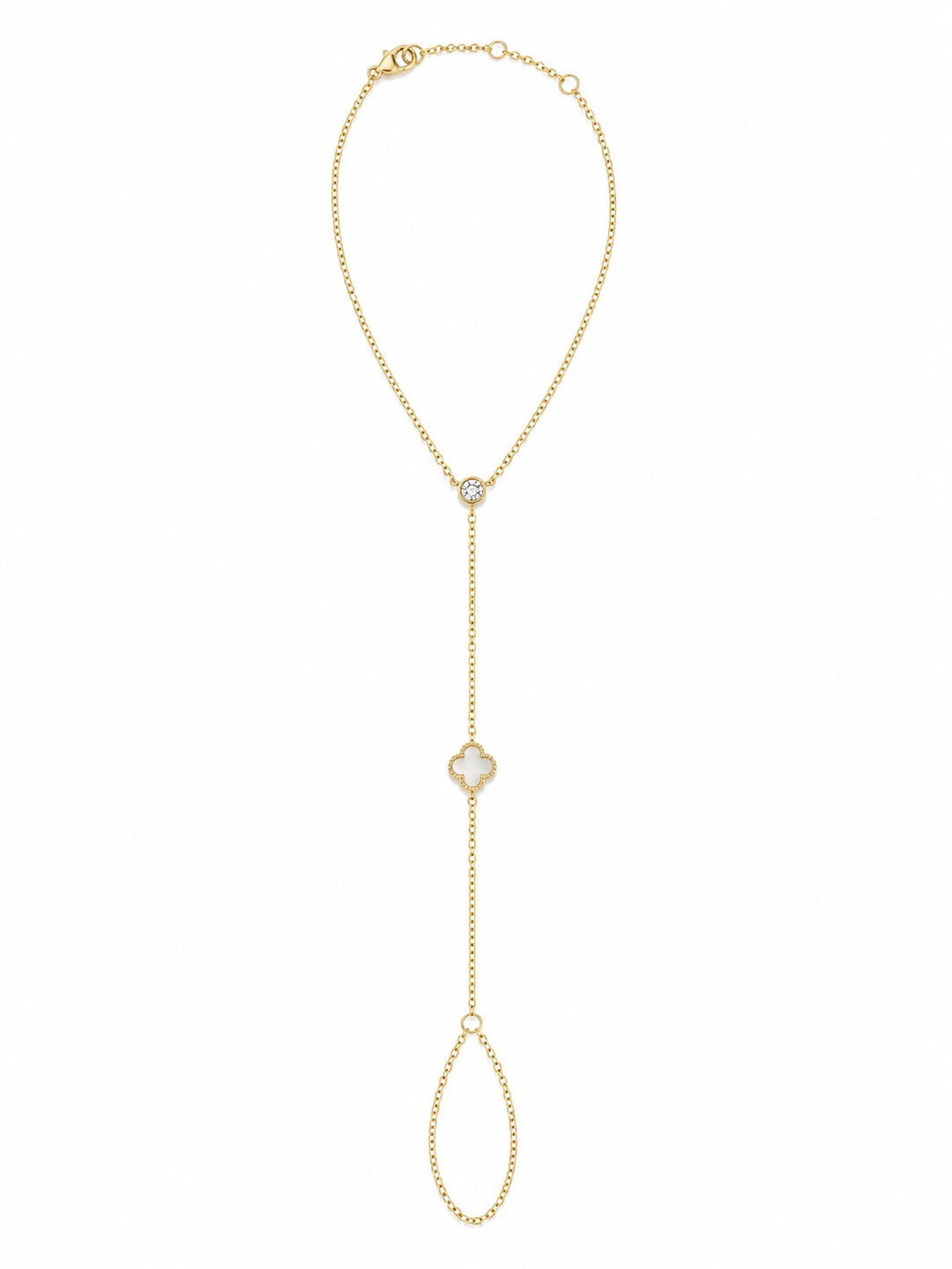 Tiny MOP Clover / CZ Bezel Hand Chain Bracelet - Bracelets - Gold - Gold - Azil Boutique