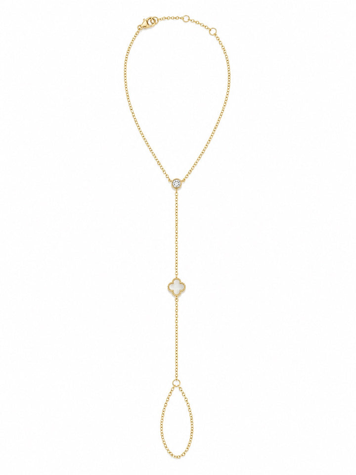 Tiny MOP Clover / CZ Bezel Hand Chain Bracelet - Bracelets - Gold - Gold - Azil Boutique