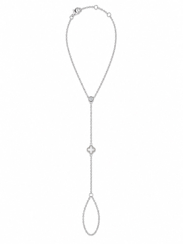 Tiny MOP Clover / CZ Bezel Hand Chain Bracelet - Bracelets - Silver - Silver - Azil Boutique