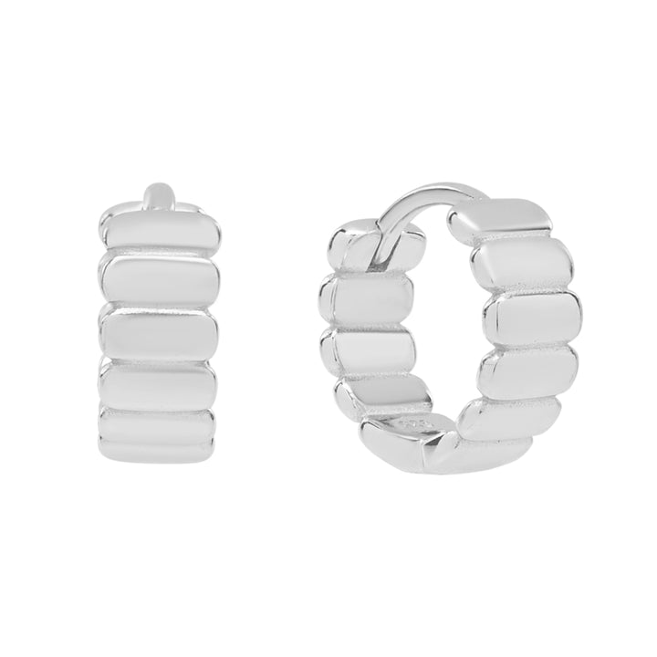 Ribbed Thick Huggies - Earrings - Sterling silver - Sterling silver - Azil Boutique