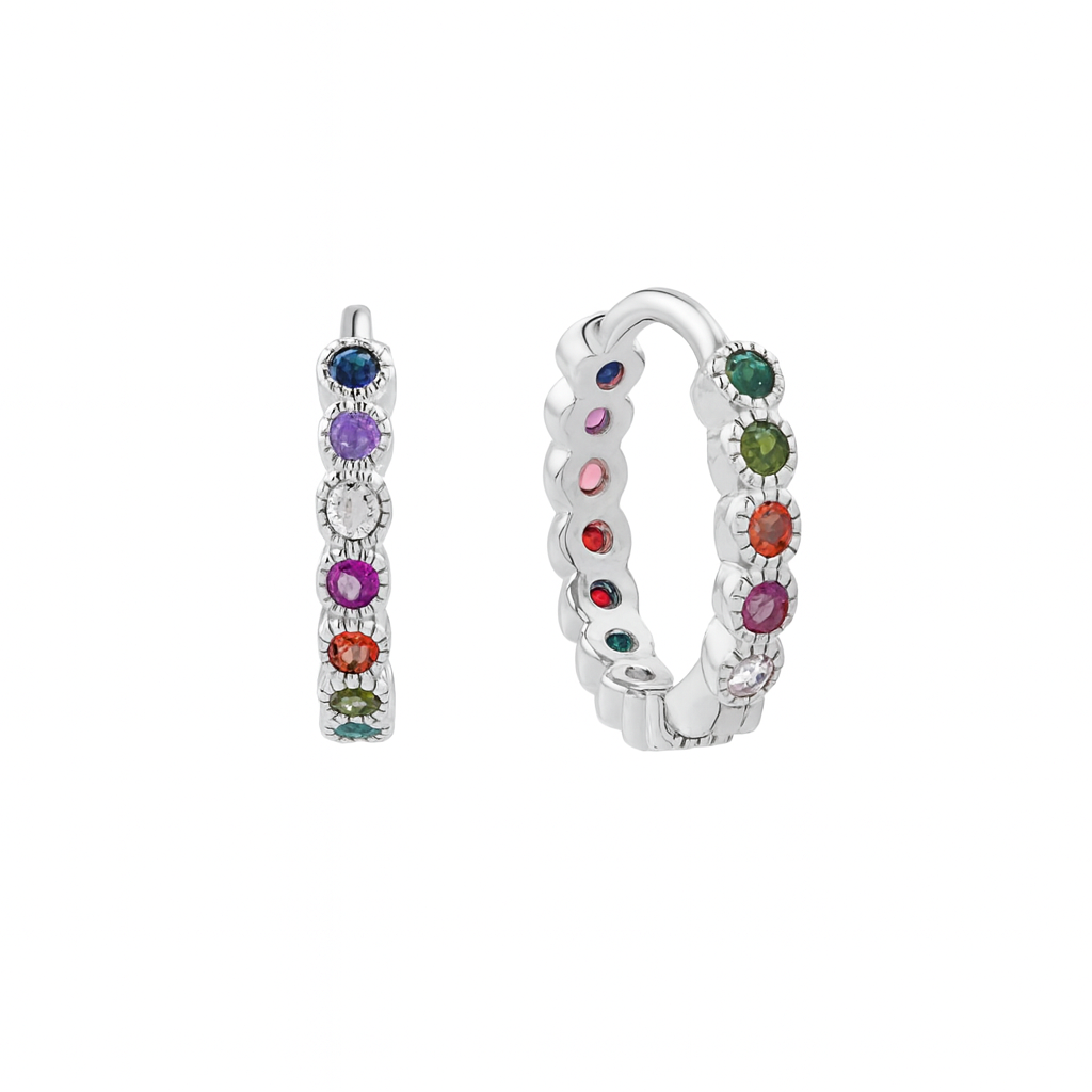 Bezel CZ Colorful Huggies - Earrings - Silver - Silver - Azil Boutique