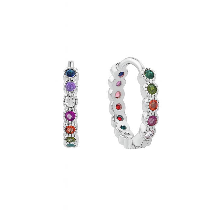 Bezel CZ Colorful Huggies - Earrings - Silver - Silver - Azil Boutique