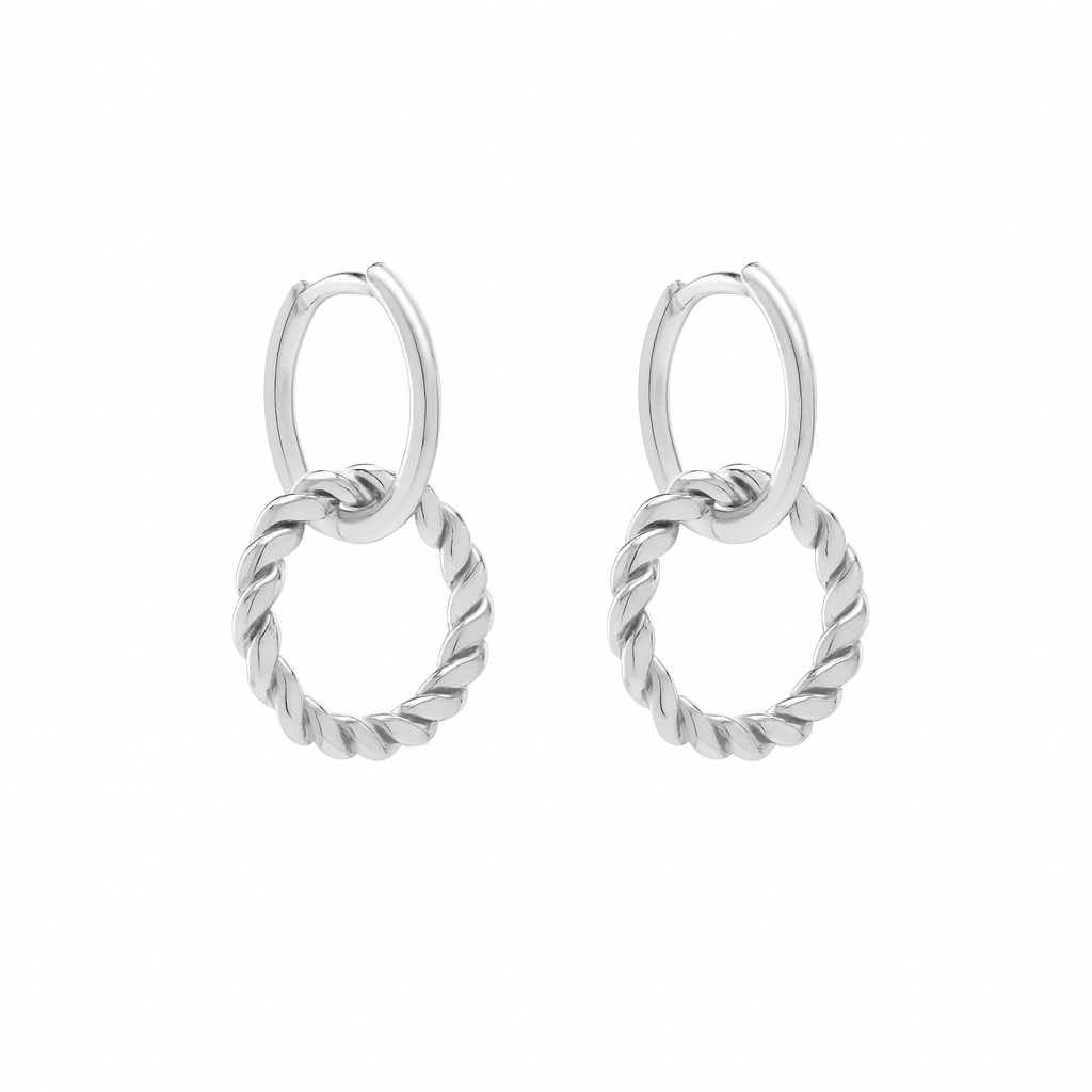 Smooth & Twisted Detachable Huggies - Earrings - Silver - Silver - Azil Boutique