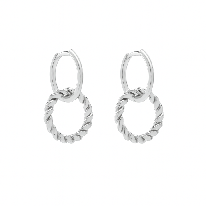 Smooth & Twisted Detachable Huggies - Earrings - Silver - Silver - Azil Boutique