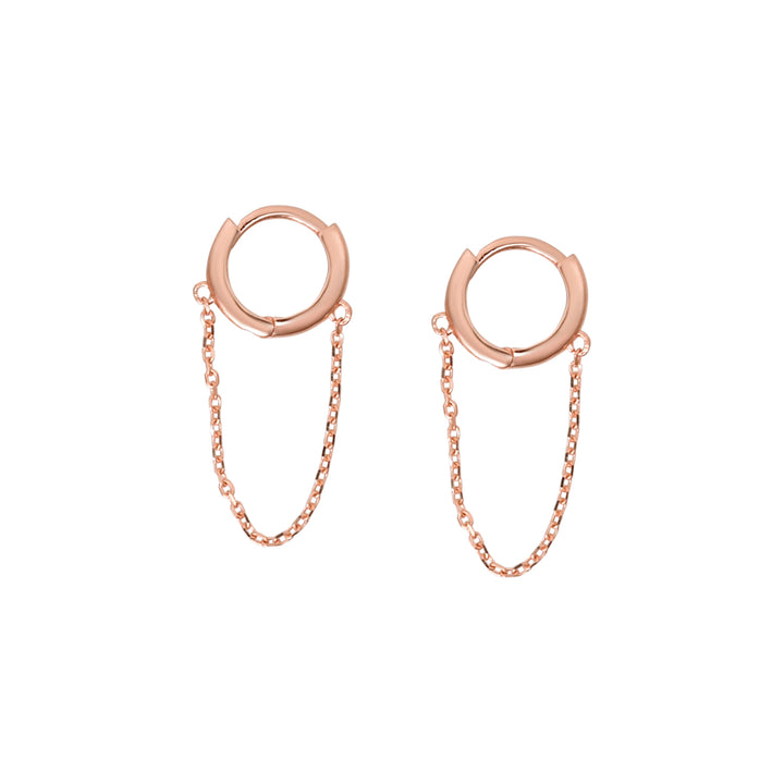 10k Solid Gold Huggie Dangle Chain - Earrings - Small - Sold Individually - Small - Sold Individually / Rose Gold - Azil Boutique