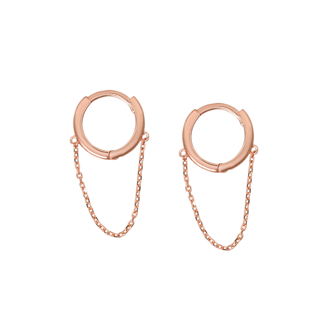 10k Solid Gold Huggie Dangle Chain - Earrings - Medium - Sold Individually - Medium - Sold Individually / Rose Gold - Azil Boutique