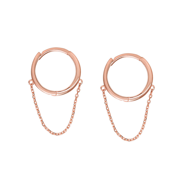 10k Solid Gold Huggie Dangle Chain - Earrings - Large - Sold Individually - Large - Sold Individually / Rose Gold - Azil Boutique