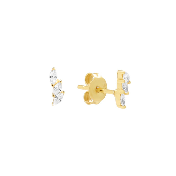 Triple CZ Curved Marquise Studs - Earrings - Gold Vermeil - Gold Vermeil - Azil Boutique