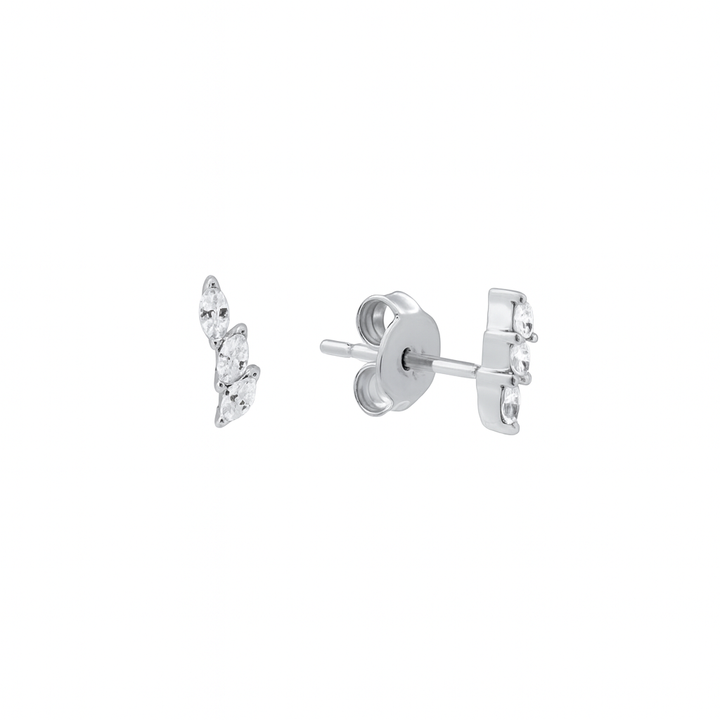 Triple CZ Curved Marquise Studs - Earrings - Silver - Silver - Azil Boutique