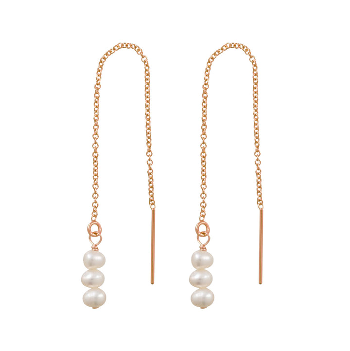 Triple Pearl Ear Threader - Earrings - Rose Gold - Rose Gold - Azil Boutique