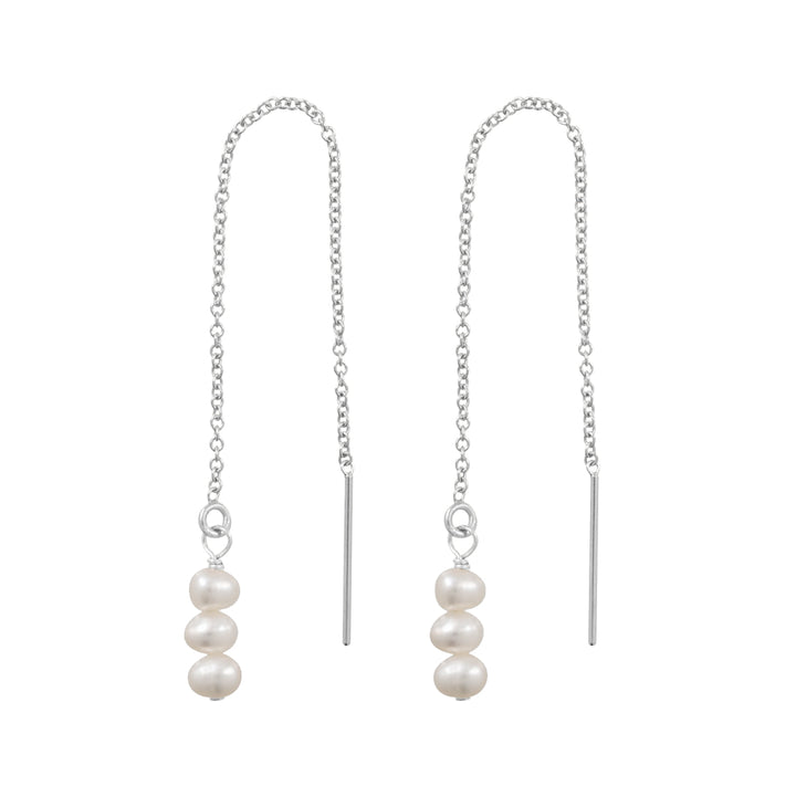 Triple Pearl Ear Threader - Earrings - Silver - Silver - Azil Boutique