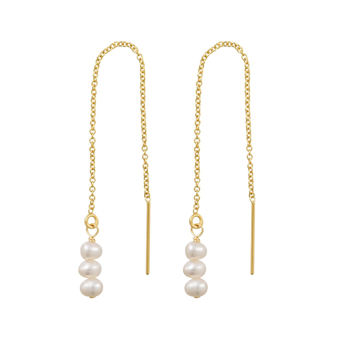 Triple Pearl Ear Threader - Earrings - Gold - Gold - Azil Boutique