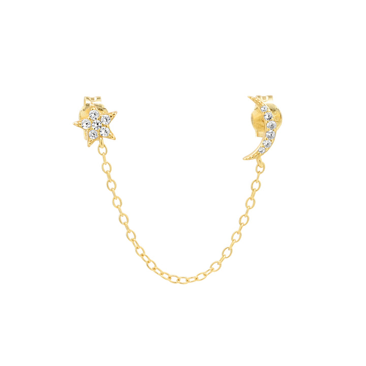 CZ Star and Moon Chain Studs - Earrings - GV - GV - Azil Boutique
